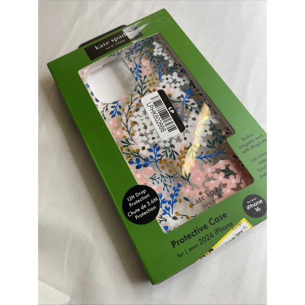 Kate Spade New York Protective Phone Case for Apple iPhone 16 Clear With Flowers